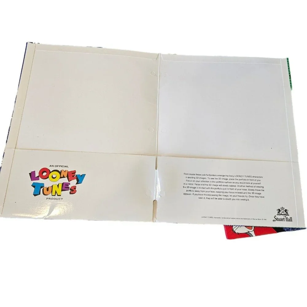 Vintage‎ 90s Looney Tunes Bugs Bunny Taz 3D Magic Illusion Set Of 2 Blue Folders